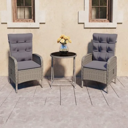 Garden table and chairs set, 3 pieces, synthetic rattan and gray glass by vidaXL, Garden sets - Ref: Foro24-3058538, Price: 3...