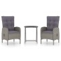 Garden table and chairs set, 3 pieces, synthetic rattan and gray glass by vidaXL, Garden sets - Ref: Foro24-3058538, Price: 2...