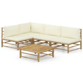 5-teiliges Gartenmöbel-Set aus Bambus mit cremeweißen Kissen von vidaXL, Gartensets - Ref: Foro24-3058241, Preis: 502,21 €, R...
