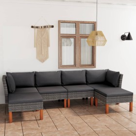 6-teiliges Gartenmöbel-Set und graue synthetische Rattankissen von vidaXL, Gartensets - Ref: Foro24-3059714, Preis: 412,50 €,...