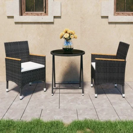 Garden bistro set 3 pcs synthetic rattan black tempered glass by vidaXL, Garden sets - Ref: Foro24-3058384, Price: 178,45 €, ...