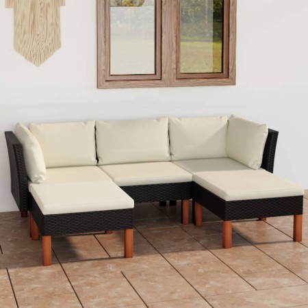 5-teiliges Gartenmöbel-Set und schwarze synthetische Rattankissen von vidaXL, Gartensets - Ref: Foro24-3059733, Preis: 324,82...