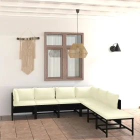7-teiliges Gartenmöbel-Set und schwarze synthetische Rattankissen von vidaXL, Gartensets - Ref: Foro24-3059791, Preis: 369,43...