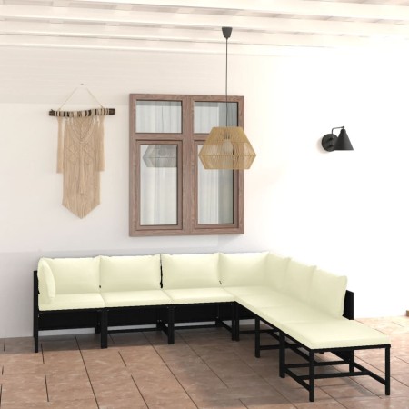 7-teiliges Gartenmöbel-Set und schwarze synthetische Rattankissen von vidaXL, Gartensets - Ref: Foro24-3059791, Preis: 376,44...