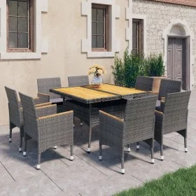9-piece garden dining set made of PE rattan and gray acacia wood by vidaXL, Garden sets - Ref: Foro24-3058347, Price: 642,41 ...