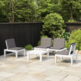 4-teiliges Gartenmöbel-Set mit weißen Kunststoffkissen von vidaXL, Gartensets - Ref: Foro24-3059829, Preis: 284,05 €, Rabatt: %
