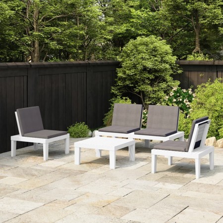 4-teiliges Gartenmöbel-Set mit weißen Kunststoffkissen von vidaXL, Gartensets - Ref: Foro24-3059829, Preis: 284,05 €, Rabatt: %