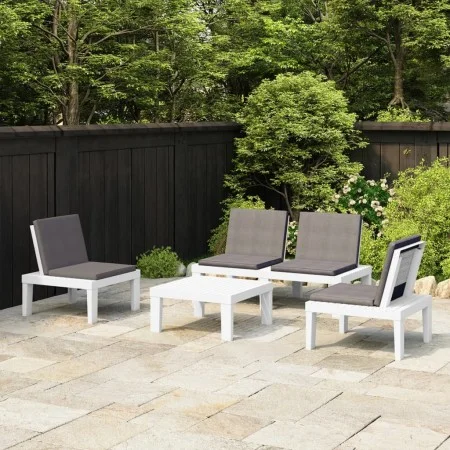 Set de muebles de jardín 4 piezas con cojines plástico blanco de vidaXL, Conjuntos de jardín - Ref: Foro24-3059829, Precio: 2...
