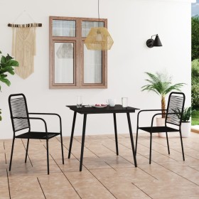 Set de comedor de jardín 3 pzas cuerda de algodón y acero negro