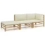 Set de muebles de jardín 3 piezas bambú y cojines blanco crema de vidaXL, Conjuntos de jardín - Ref: Foro24-3058245, Precio: ...