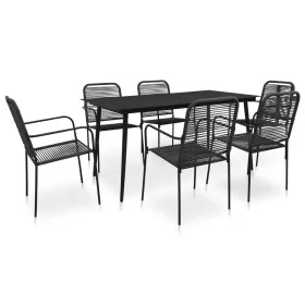 Set de comedor de jardín 7 pzas cuerda de algodón y acero negro by vidaXL, Garden sets - Ref: Foro24-3058278, Price: 474,67 €...