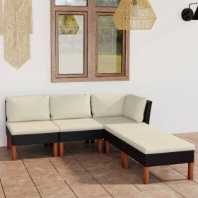 Set de muebles de jardín 5 pzas y cojines ratán sintético negro