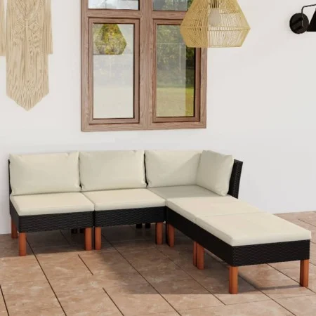 5-teiliges Gartenmöbel-Set und schwarze synthetische Rattankissen von vidaXL, Gartensets - Ref: Foro24-3059732, Preis: 297,62...