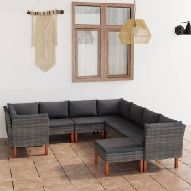 9-teiliges Gartenmöbel-Set und Kissen synthetisches Rattangrau von vidaXL, Gartensets - Ref: Foro24-3059722, Preis: 709,50 €,...