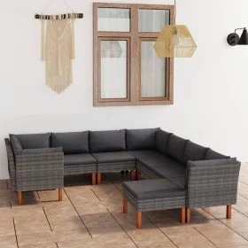 Garden furniture set 9 pieces and gray synthetic rattan cushions by vidaXL, Garden sets - Ref: Foro24-3059722, Price: 699,86 ...