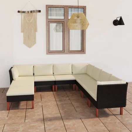 Garden furniture set 9 pieces and black synthetic rattan cushions by vidaXL, Garden sets - Ref: Foro24-3059743, Price: 627,09...
