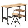 Escritorio y taburete plegable madera maciza mango 115x50x76 cm