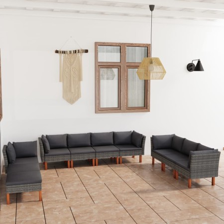 10-teiliges Gartenmöbel-Set und graue synthetische Rattankissen von vidaXL, Gartensets - Ref: Foro24-3059723, Preis: 754,08 €...