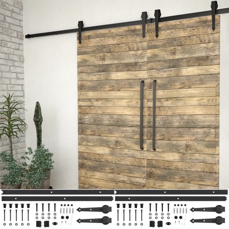 Kit de herrajes de puertas correderas acero negro 2 uds 200 cm