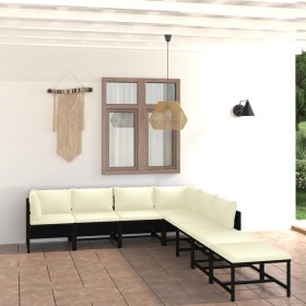 Gartenmöbel-Set, 8-teilig, mit schwarzen Polstern aus synthetischem Rattan von vidaXL, Gartensets - Ref: Foro24-3059793, Prei...