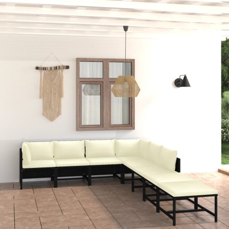 Gartenmöbel-Set, 8-teilig, mit schwarzen Polstern aus synthetischem Rattan von vidaXL, Gartensets - Ref: Foro24-3059793, Prei...
