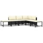 Set de muebles de jardín 6 pzas y cojines ratán sintético negro