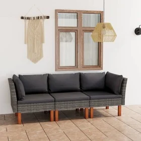 3-Sitzer-Gartensofa mit grauen synthetischen Rattankissen von vidaXL, Gartensets - Ref: Foro24-3059707, Preis: 236,68 €, Raba...