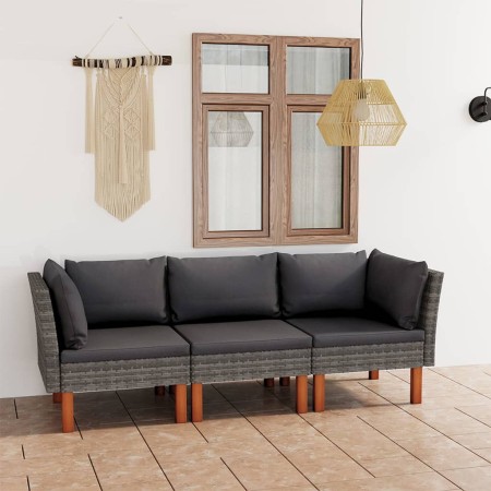 3-seater garden sofa with gray synthetic rattan cushions by vidaXL, Garden sets - Ref: Foro24-3059707, Price: 243,49 €, Disco...