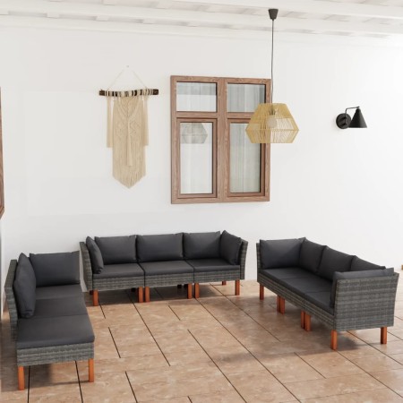 9-teiliges Gartenmöbel-Set und graue synthetische Rattankissen von vidaXL, Gartensets - Ref: Foro24-3059726, Preis: 723,75 €,...