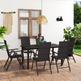 Juego de comedor para jardín 7 piezas negro