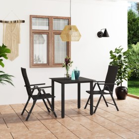 Juego de comedor para jardín 3 piezas negro