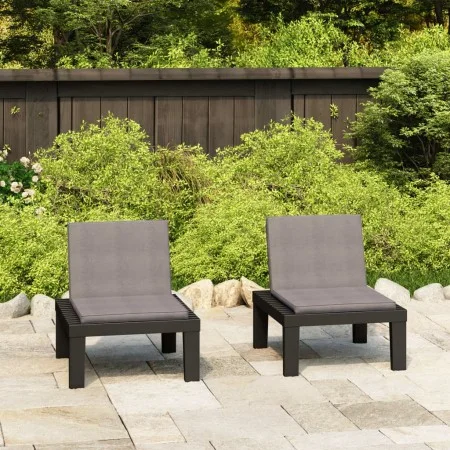 Garden armchairs with cushions, 2 units, gray plastic by vidaXL, Garden chairs - Ref: Foro24-3059824, Price: 144,34 €, Discou...