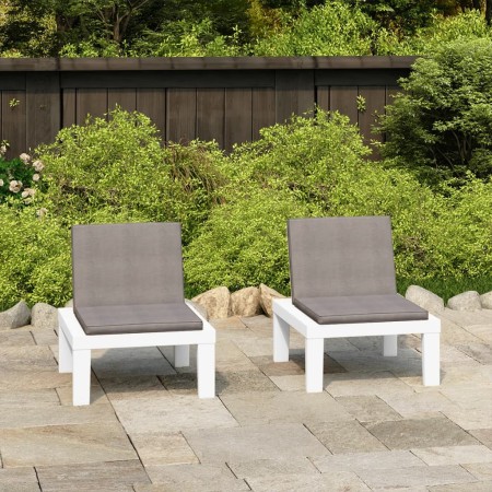 Sillones de jardín con cojines 2 unidades plástico blanco de vidaXL, Sillas de jardín - Ref: Foro24-3059823, Precio: 135,80 €...