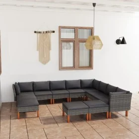 Set de muebles de jardín 12 pzas y cojines ratán sintético gris de vidaXL, Conjuntos de jardín - Ref: Foro24-3059725, Precio:...