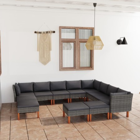 12-teiliges Gartenmöbel-Set und graue synthetische Rattankissen von vidaXL, Gartensets - Ref: Foro24-3059725, Preis: 831,38 €...