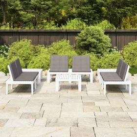 6-teiliges Gartenmöbel-Set mit weißen Kunststoffkissen von vidaXL, Gartensets - Ref: Foro24-3059833, Preis: 445,91 €, Rabatt: %