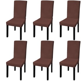 Funda para silla elástica recta 6 unidades marrón
