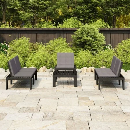 Set de muebles de jardín 4 piezas con cojines plástico gris de vidaXL, Conjuntos de jardín - Ref: Foro24-3059836, Precio: 333...