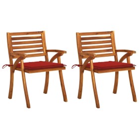 Garden dining chairs with cushions 2 pcs solid acacia wood by vidaXL, Garden chairs - Ref: Foro24-3060798, Price: 270,44 €, D...