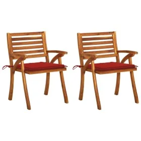 Garden dining chairs with cushions 2 pcs solid acacia wood by vidaXL, Garden chairs - Ref: Foro24-3060798, Price: 218,33 €, D...