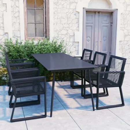 Juego de comedor para jardín 7 piezas ratán PVC negro de vidaXL, Conjuntos de jardín - Ref: Foro24-3060217, Precio: 683,52 €,...