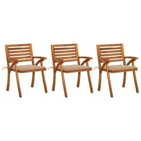 Garden dining chairs with cushions 3 pcs solid acacia wood by vidaXL, Garden chairs - Ref: Foro24-3060790, Price: 251,64 €, D...