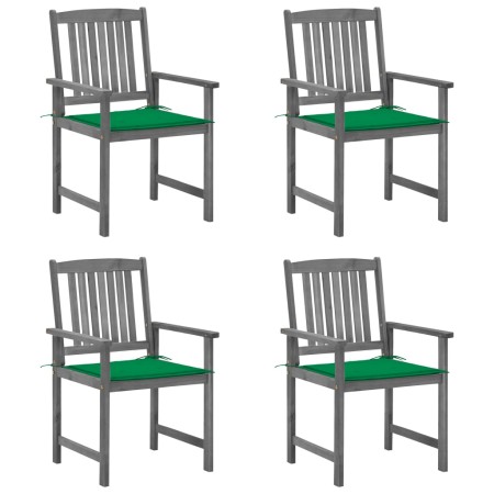 Gartenstühle mit Kissen, 4 Stück, massives graues Akazienholz von vidaXL, Gartenstühle - Ref: Foro24-3061232, Preis: 271,61 €...