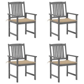 Garden chairs with cushions 4 pcs solid gray acacia wood by vidaXL, Garden chairs - Ref: Foro24-3061228, Price: 282,83 €, Dis...