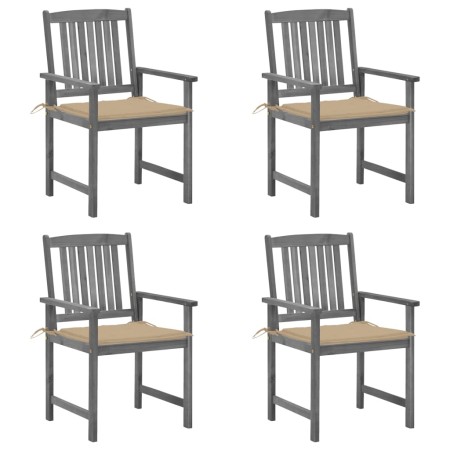 Gartenstühle mit Kissen, 4 Stück, massives graues Akazienholz von vidaXL, Gartenstühle - Ref: Foro24-3061228, Preis: 281,94 €...