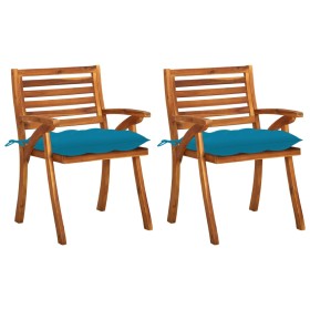 Sillas de comedor jardín con cojines 2 uds madera maciza acacia de vidaXL, Sillas de jardín - Ref: Foro24-3060837, Precio: 25...