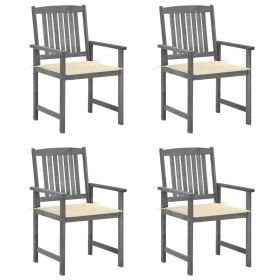 Garden chairs with cushions 4 pcs solid gray acacia wood by vidaXL, Garden chairs - Ref: Foro24-3061226, Price: 282,11 €, Dis...