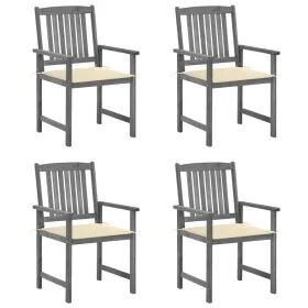 Gartenstühle mit Kissen, 4 Stück, massives graues Akazienholz von vidaXL, Gartenstühle - Ref: Foro24-3061226, Preis: 279,66 €...