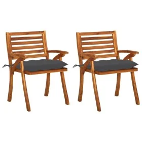 Sillas de comedor jardín con cojines 2 uds madera maciza acacia de vidaXL, Sillas de jardín - Ref: Foro24-3060825, Precio: 20...
