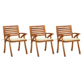Garden dining chairs with cushions 3 pcs solid acacia wood by vidaXL, Garden chairs - Ref: Foro24-3060787, Price: 257,49 €, D...